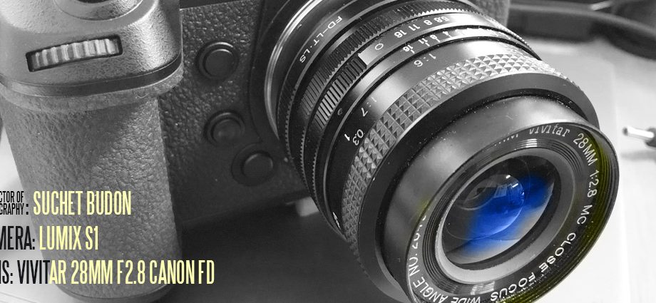 Panasonic Lumix S1 camera with a manual focus Vivitar 28mm F2.8 Canon FD lens.